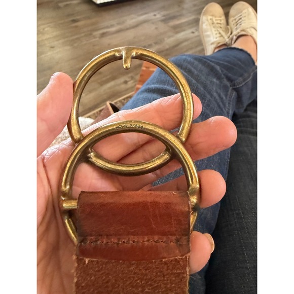 Genuine Leather Double Ring Belt Solid Brass Buckle Cognac Brown Made in USA M - Picture 5 of 8